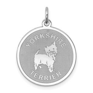 Sterling Silver Laser Etched Yorkshire Terrier Dog Pendant, 19mm
